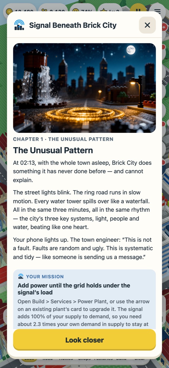 A chapter of the story, Signal Beneath Brick City, with a mission to complete.